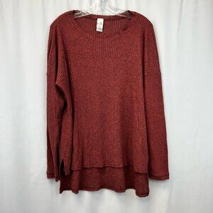 Brendas USA Womens Sweater Burgundy Red Long Sleeve Scoop Neck Stretch Hi-Low S